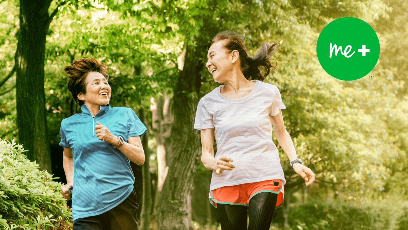two women running