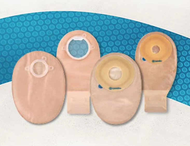 a group of ostomy pouches