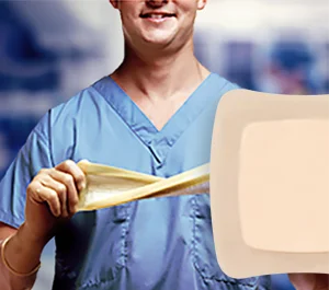 a person holding a wound dressing