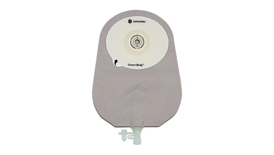 One-piece soft convex urostomy pouch system with Leak Defense™.