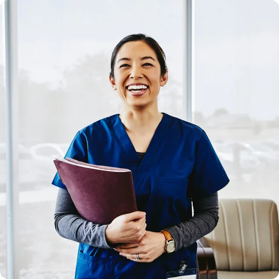 a woman smiling