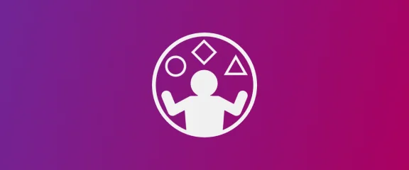 An icon with a white figure featuring different shapes within a circle